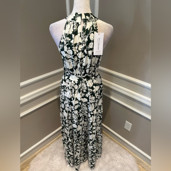 NWT Women's Halter Neck Maxi Layer Dress in Green & Floral Print - Picture 4 of 13